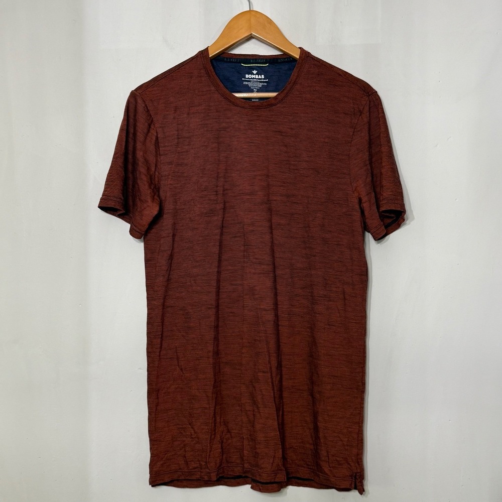 Bombas Mens Merino Wool Tencel Blend Crew Neck T-Shirt Rust Brown Heather Medium